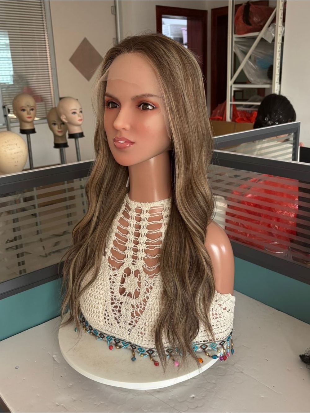 Long Wavy Blonde-Brown Blend Human Hair Wig – Natural Ash Blonde Highlights